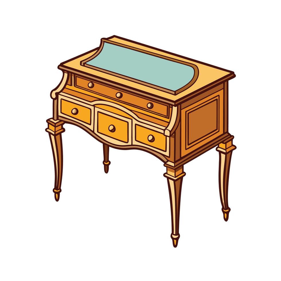 Elegant antique desk illustration with three drawers vector