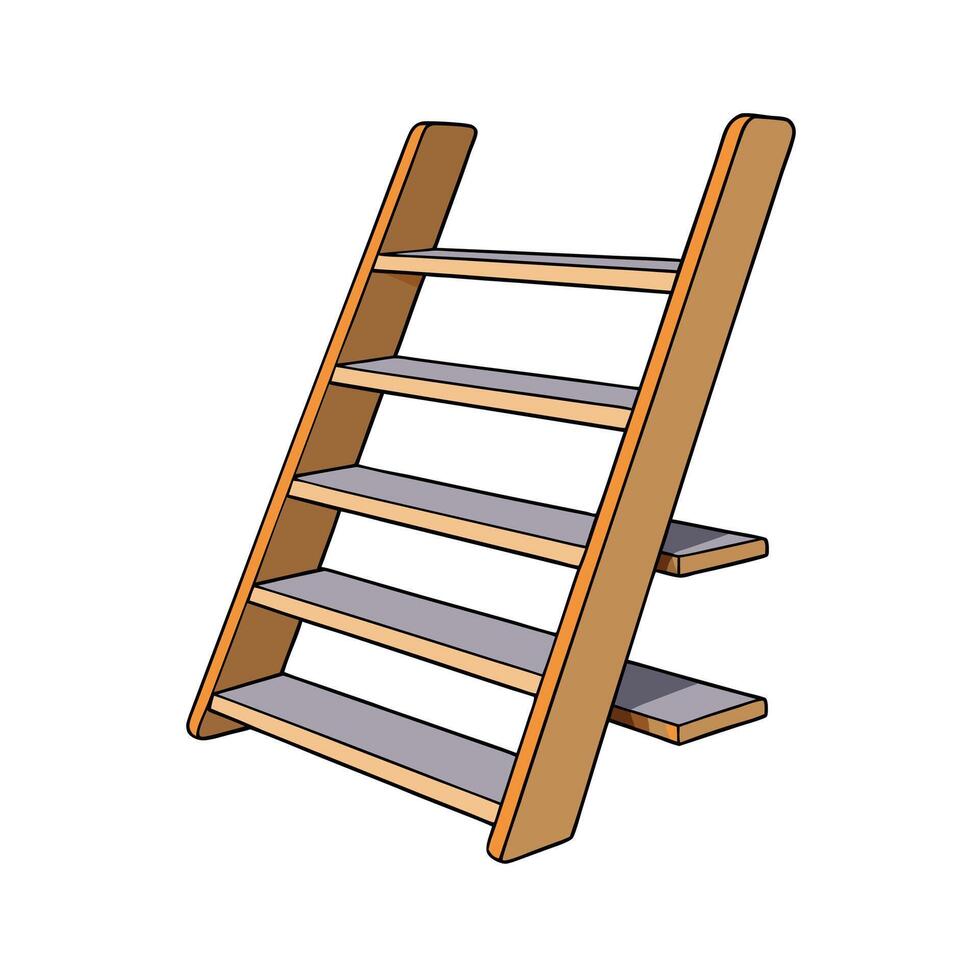 Wooden ladder shelf with gray steps isolated on white vector