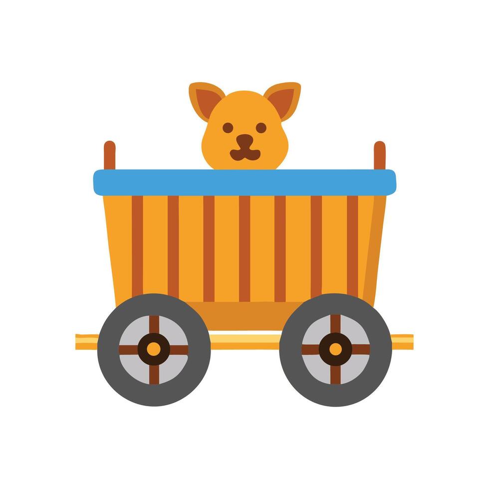Puppy rides a wooden wagon image illustration vector
