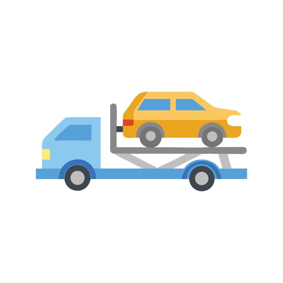Car on tow truck isolated on a black backdrop vector