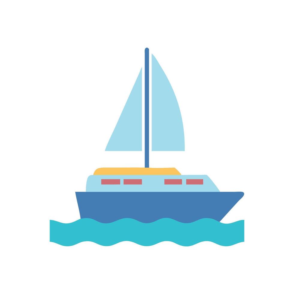 Cartoon sailboat floating on the ocean waves vector