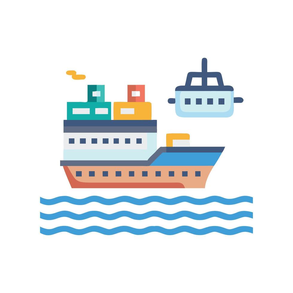 Cargo Ship Transportation Icon with Crane and Containers vector