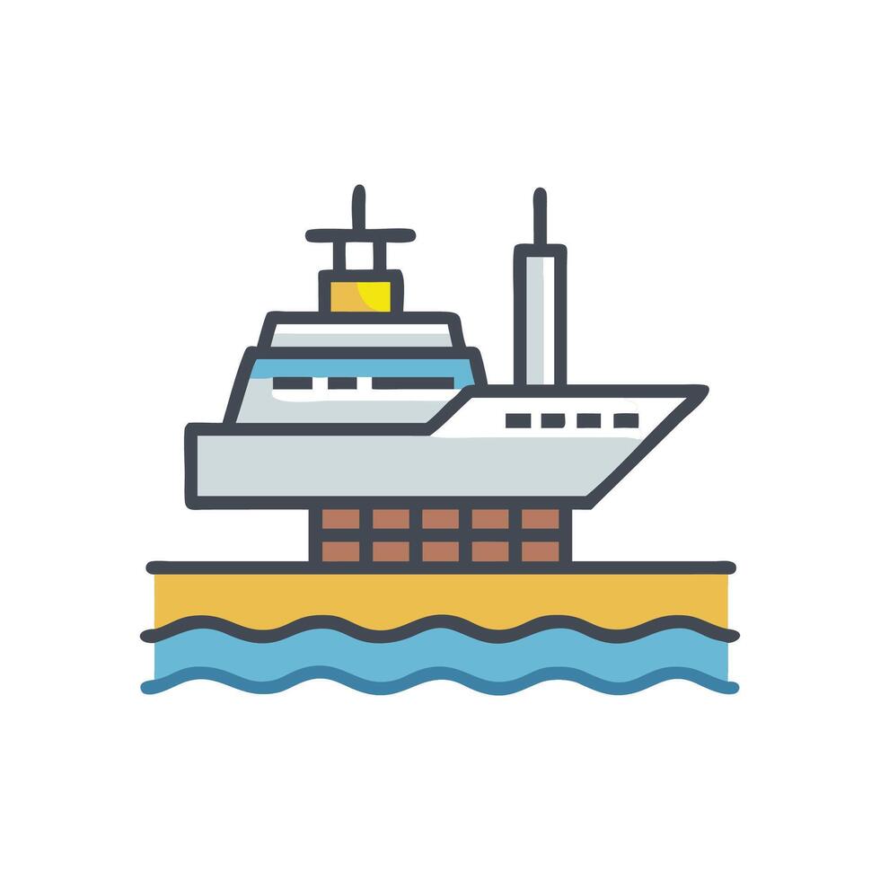 Yacht Icon on Dock with Water and Black Background vector