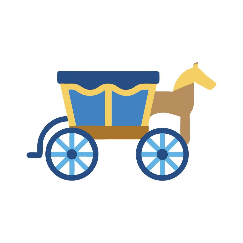 Cartoon horse and carriage image in blue and gold vector