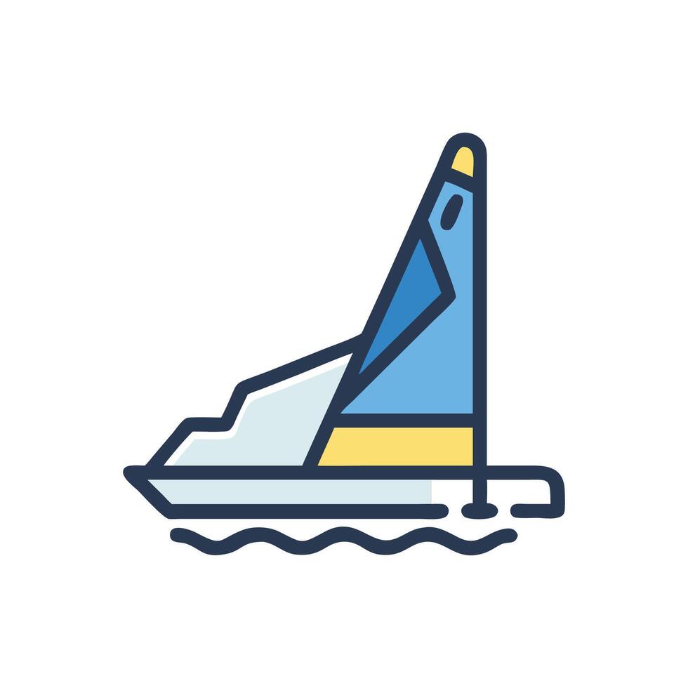 Minimalist sailboat on water icon against black background vector