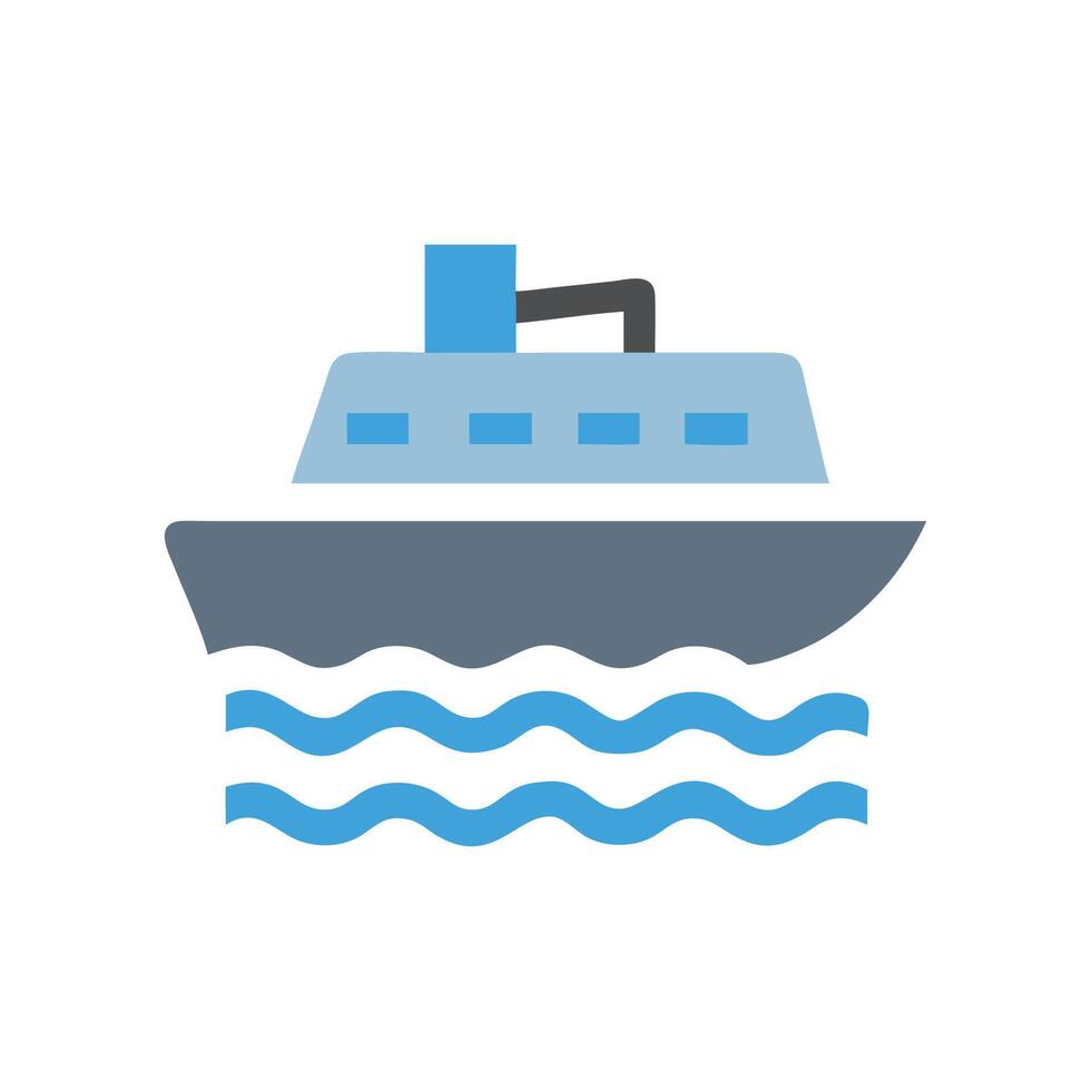 Blue cartoon cruise ship on water waves icon vector