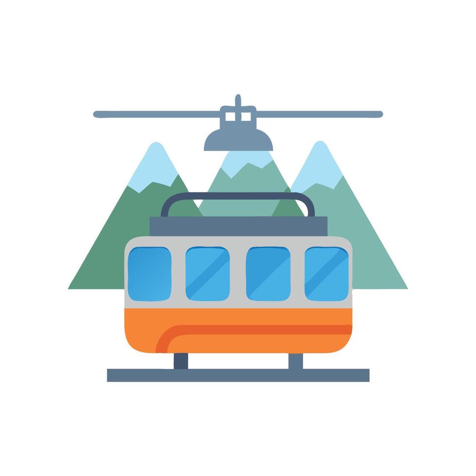 Flat Style Cable Car with Mountain Background Icon vector