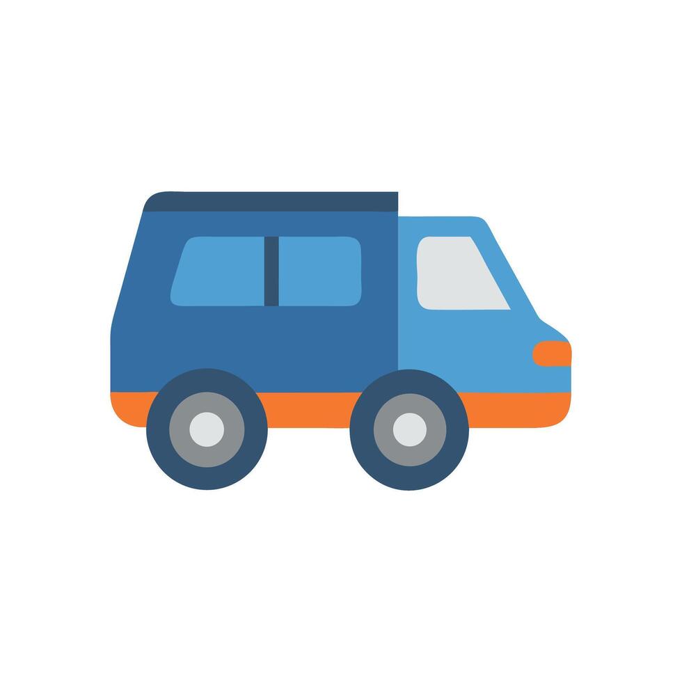 Cute Blue and Orange Cartoon Van Illustration Isolated vector