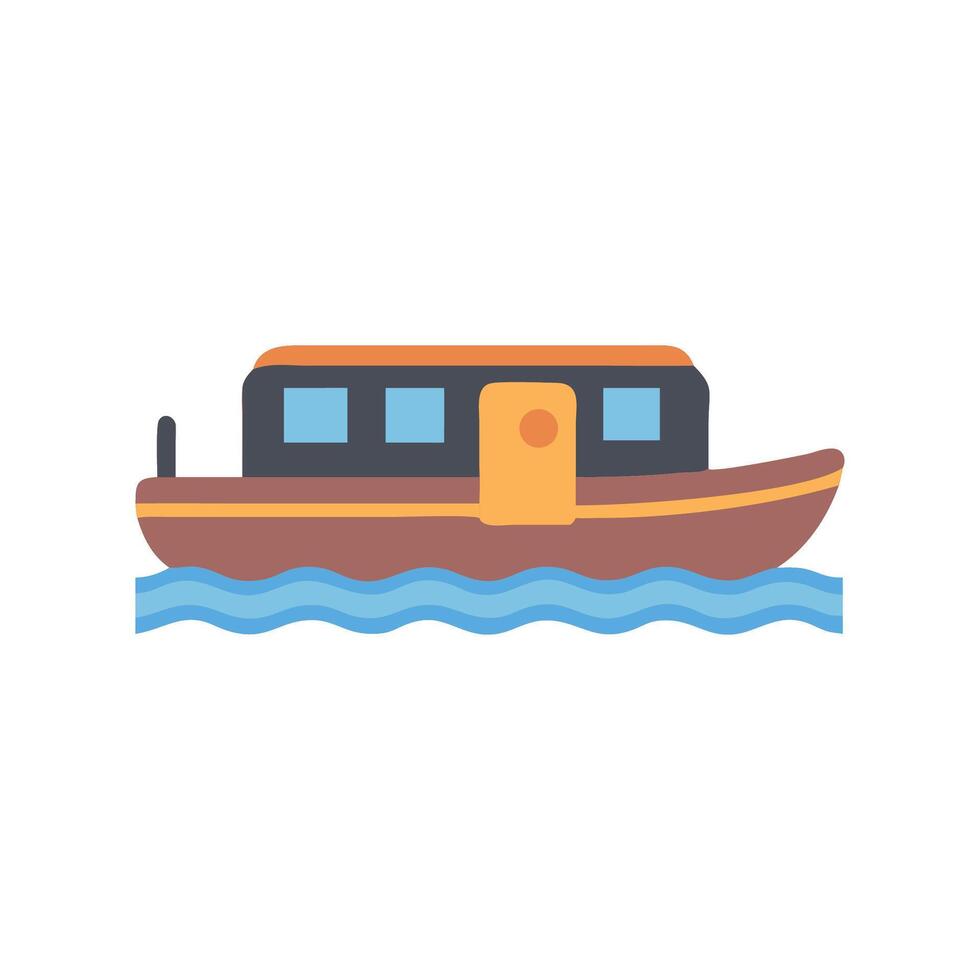 Iconic Cartoon Boat Floating on Wavy Blue Water vector