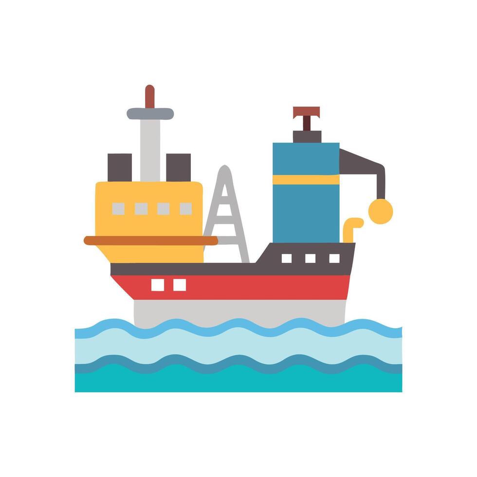 Cargo Ship at Sea Flat Illustration vector