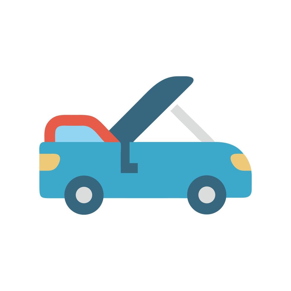 Blue Cartoon Car with Open Hood on Black Background vector