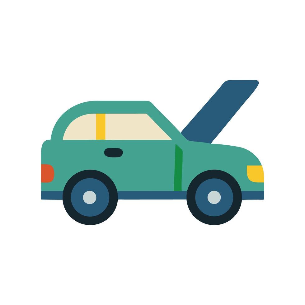 Cartoon car with hood open on black background vector
