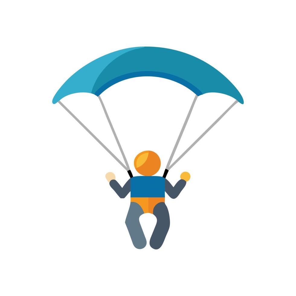Minimalist skydiving illustration with blue parachute, black background vector