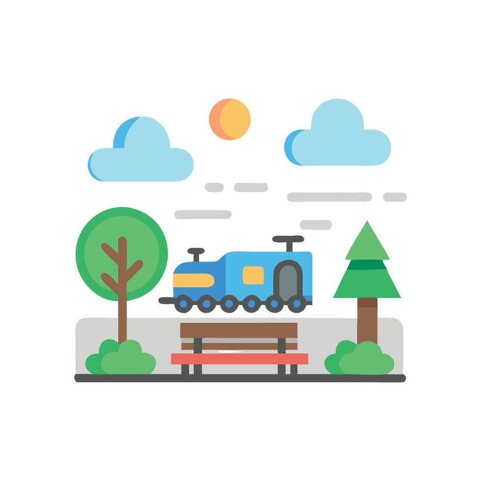 Stylized Train in a Park, Flat Illustration Style vector