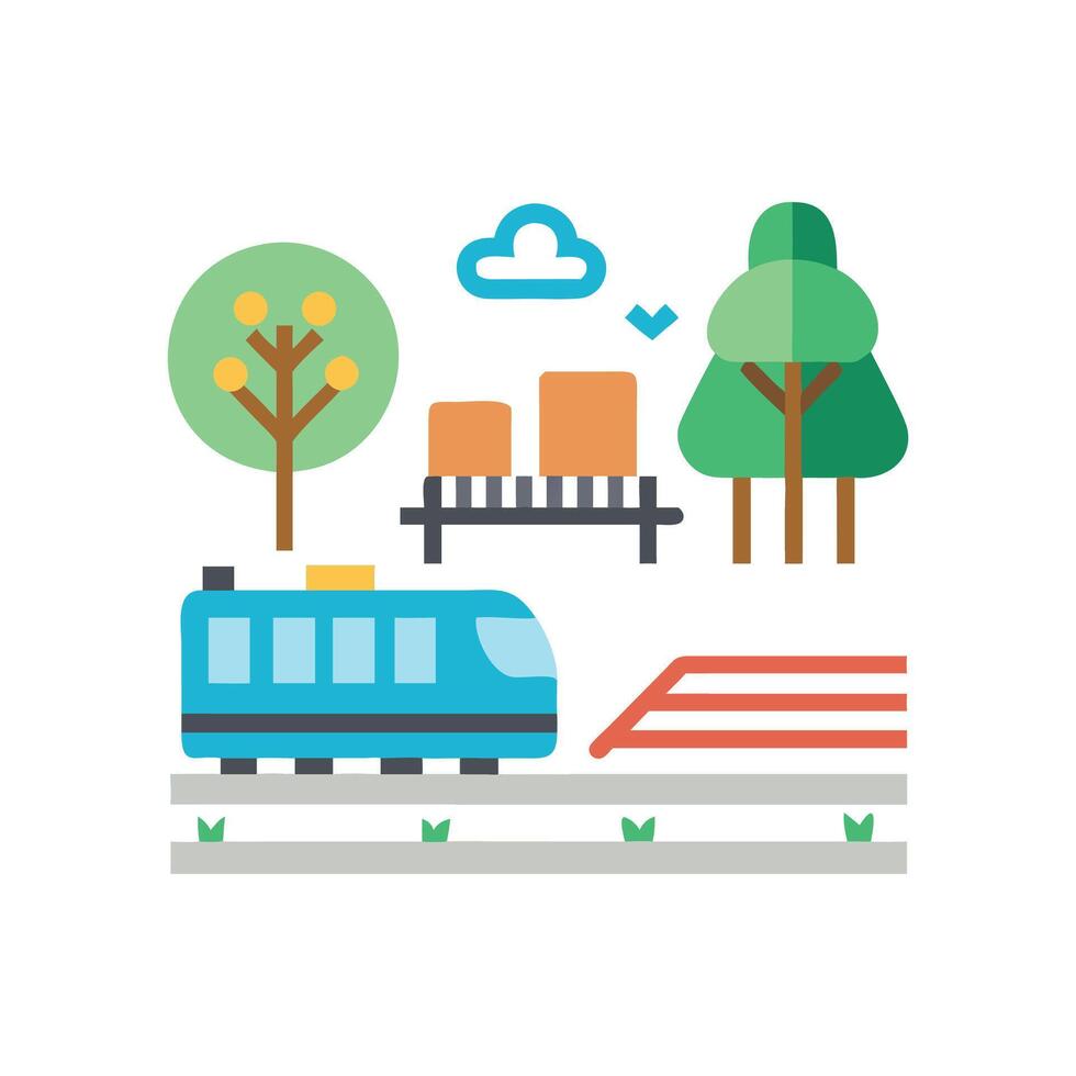 Train through Nature Icon Flat Graphic Illustration vector