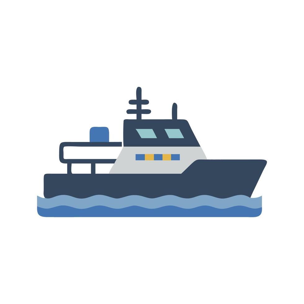 Stylized illustration of a navy boat on water vector
