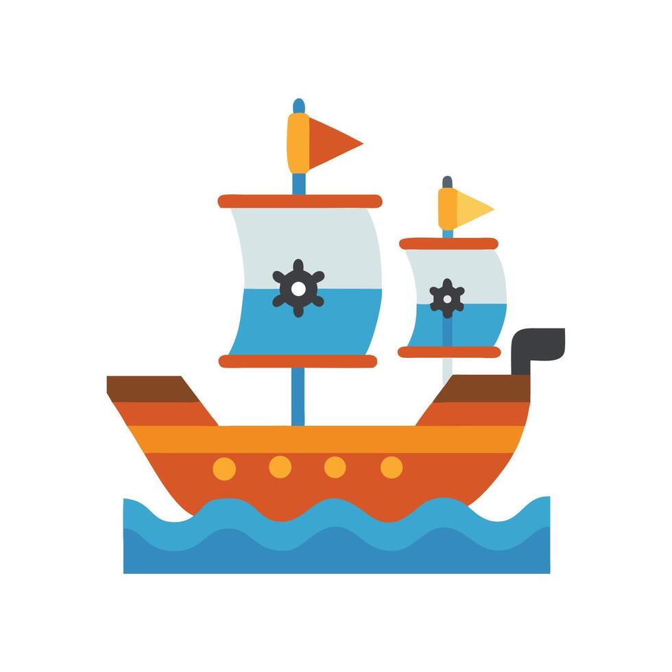 Cartoon Pirate Ship on the Water with Waves vector