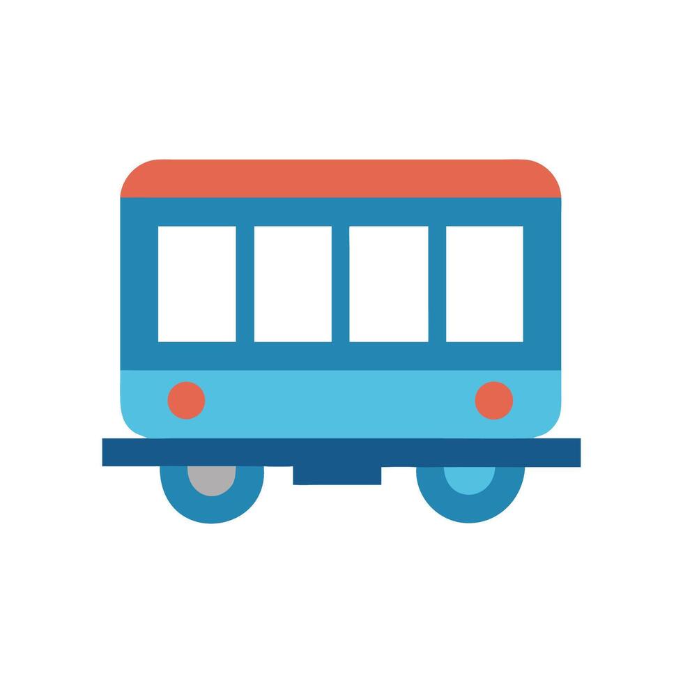 Cartoon Train Wagon Illustration in Blue and Coral Colors vector
