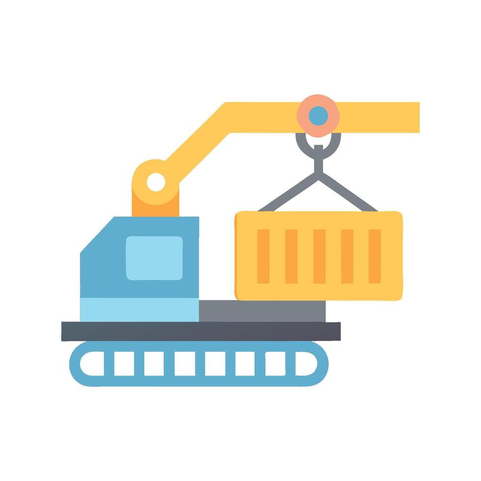 Cartoon Crane Lifting Shipping Container Isolated on Black vector