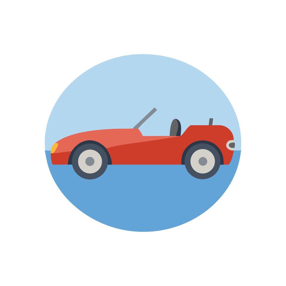 Cartoon Red Convertible Car on Blue Circle Background vector