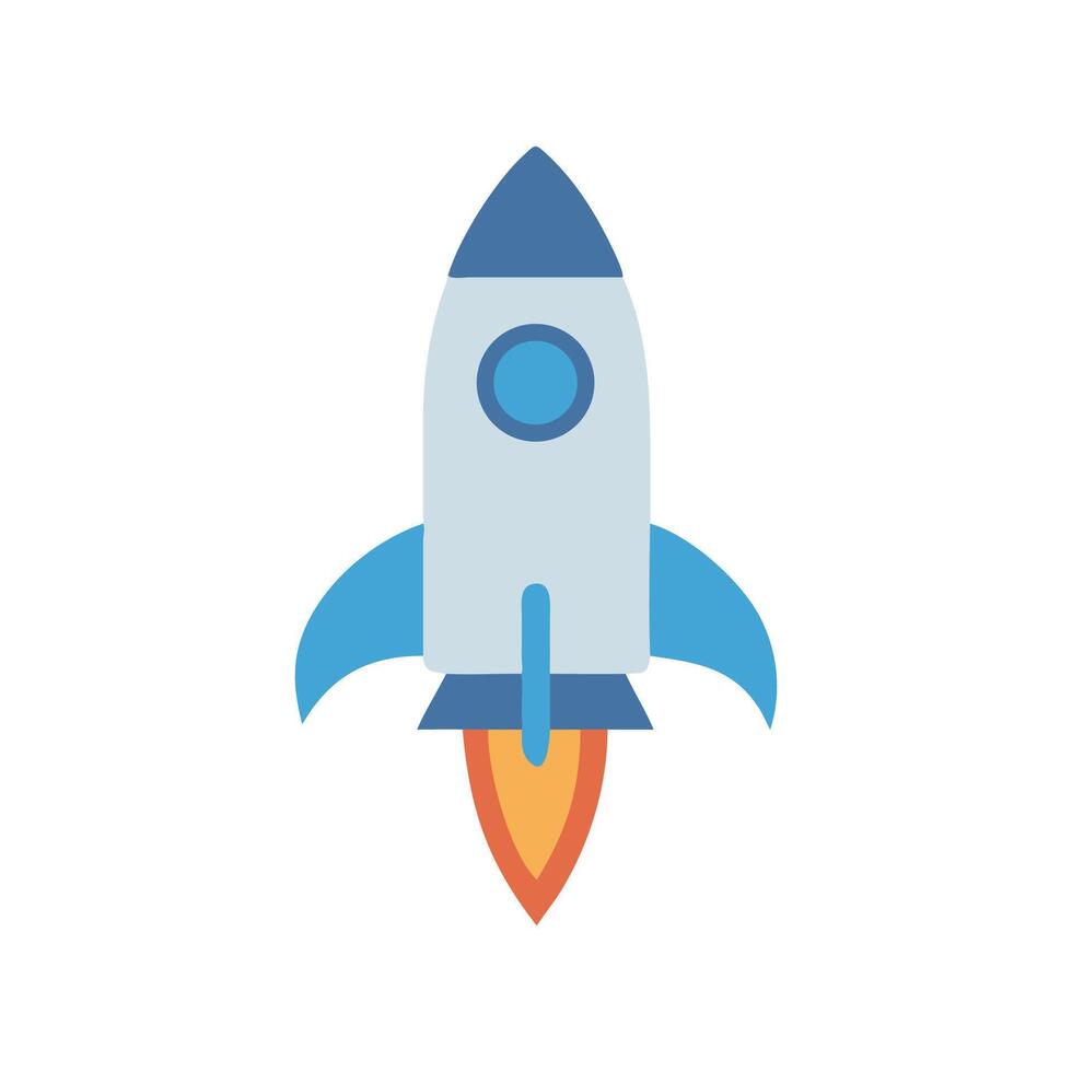 Cartoon Rocket Launching into Space on Black Background vector