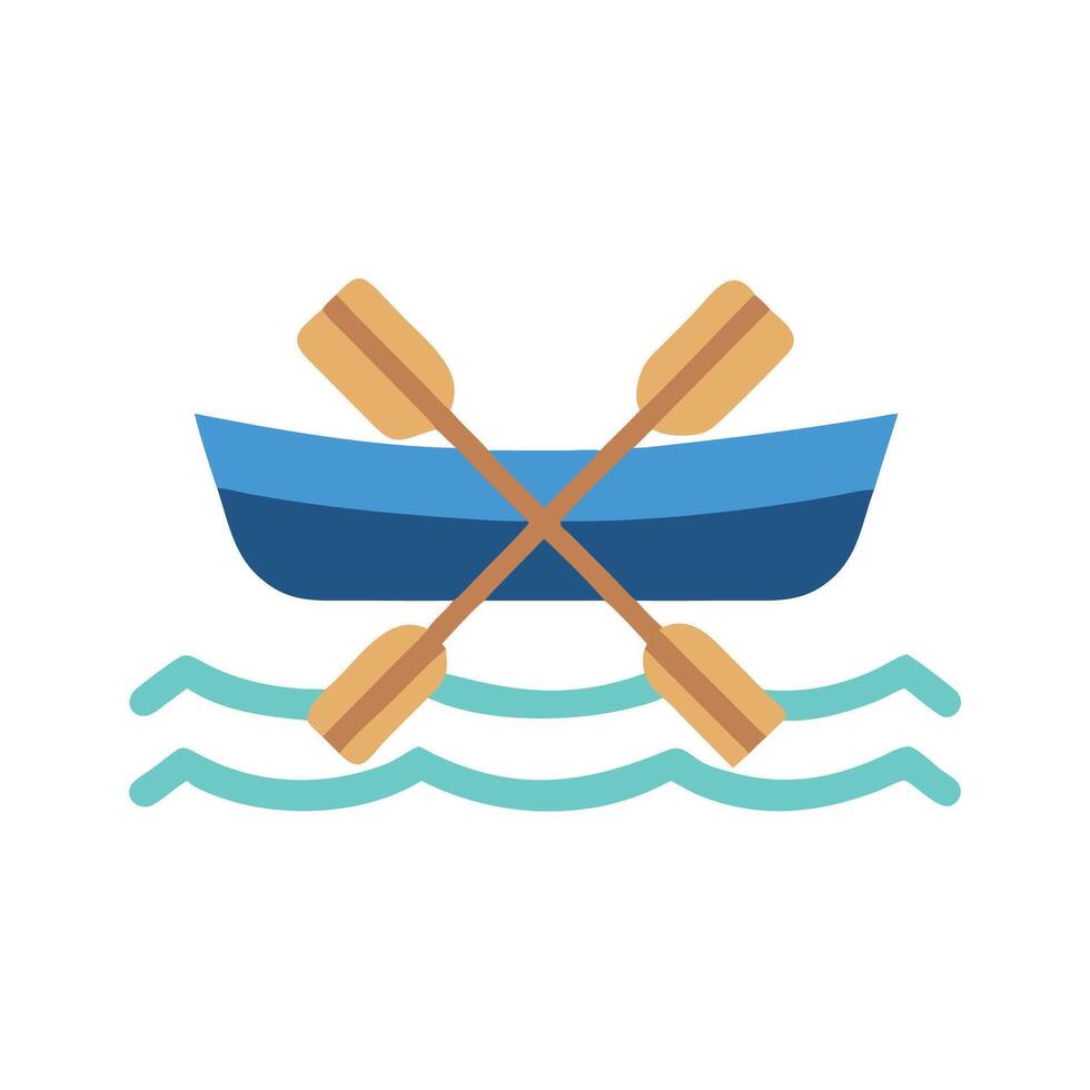 Blue rowboat with crossed paddles on water icon vector