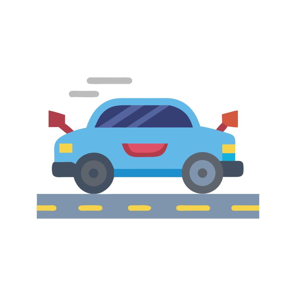 Blue car on road with modified design elements vector