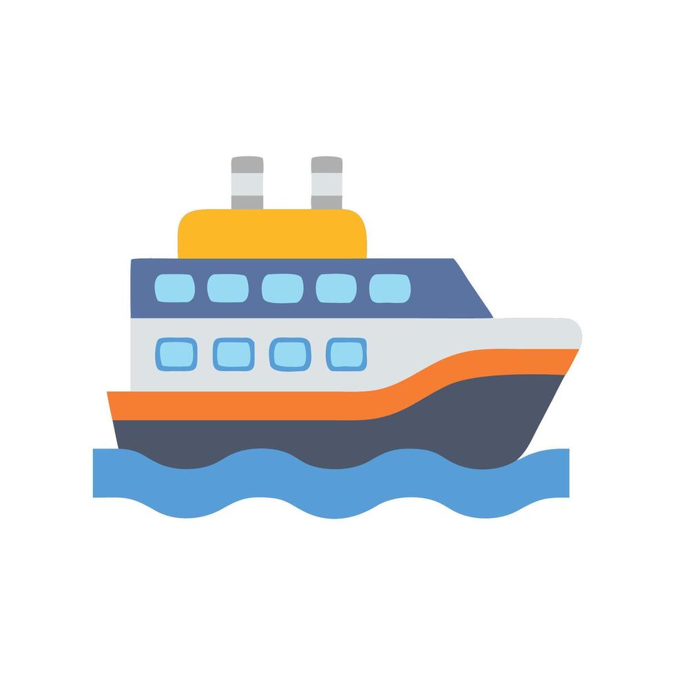 Stylized cartoon cruise ship floating on water icon vector