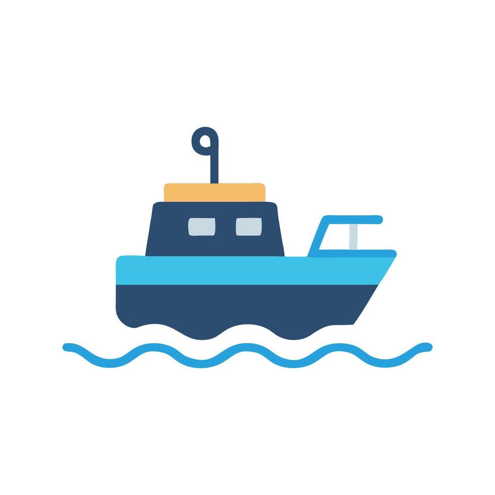 Small boat on waves, style on black vector