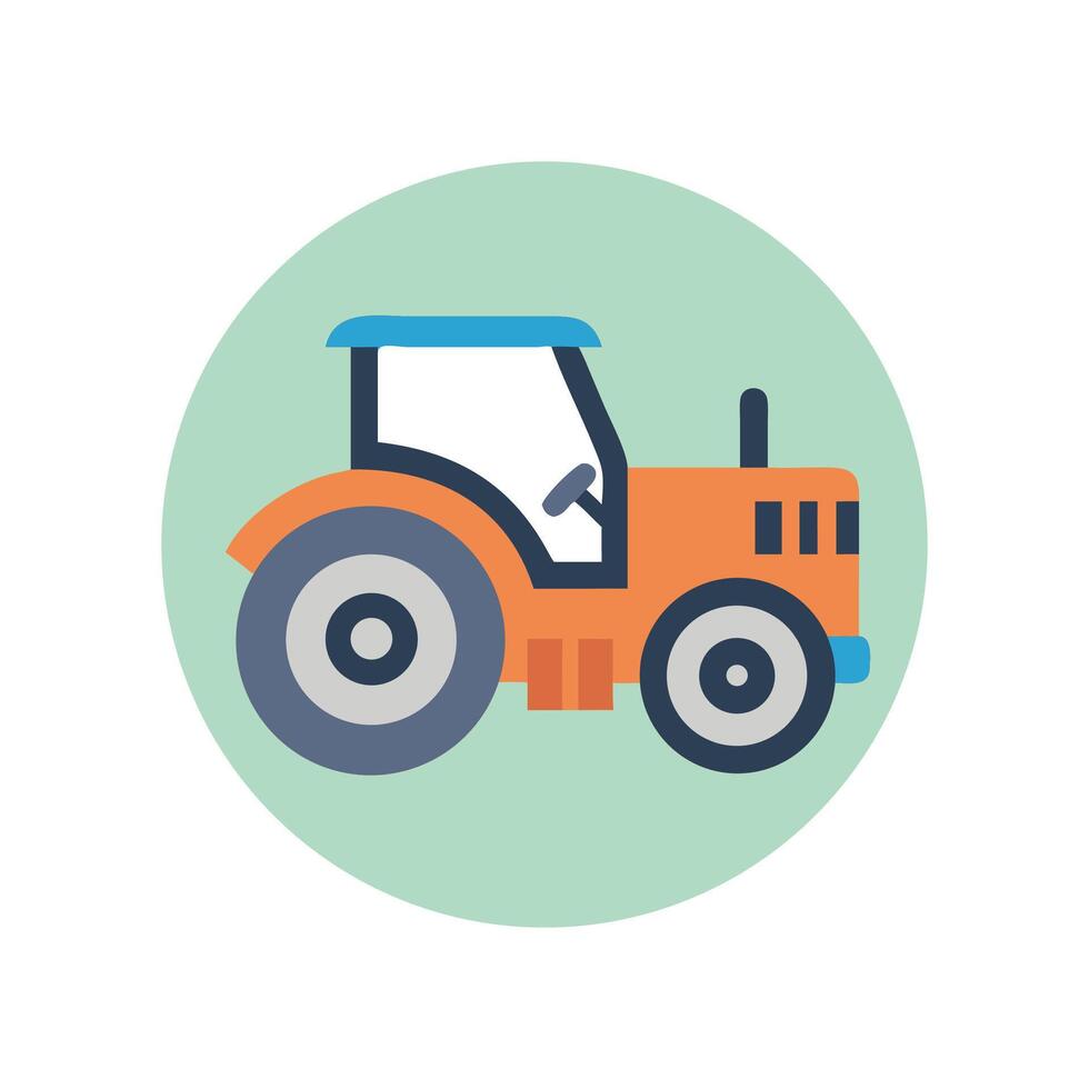 Simple Farm Tractor Icon on Green Circle Backdrop vector