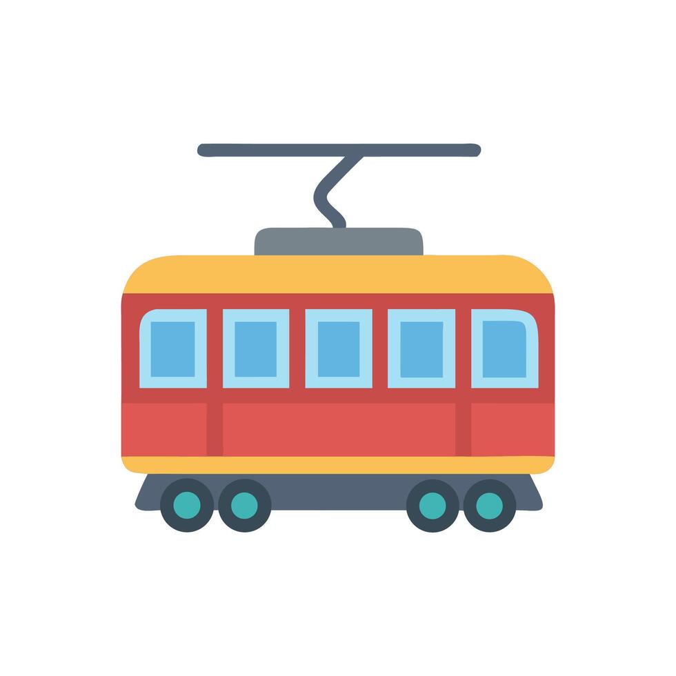 Cartoonish Red and Yellow Tram with Windows Illustration vector
