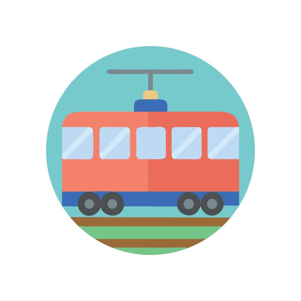 Cute Cartoon Tram Icon on Rail Tracks Image vector