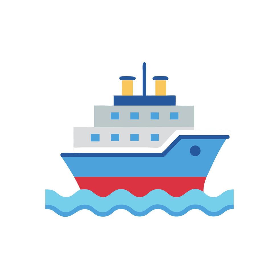 Cartoon Cruise Ship on Water Illustration, Flat Style vector