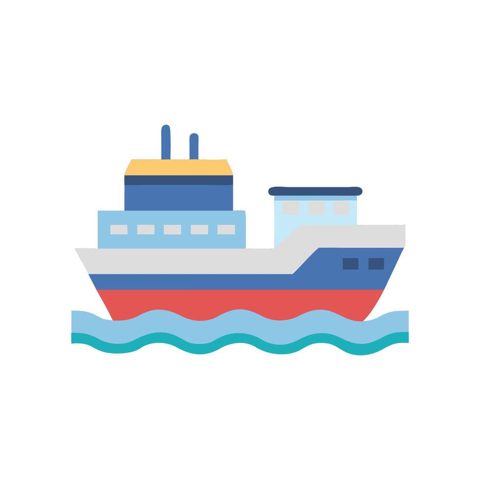 Colorful Cargo Ship Illustration on Wavy Water Icon vector