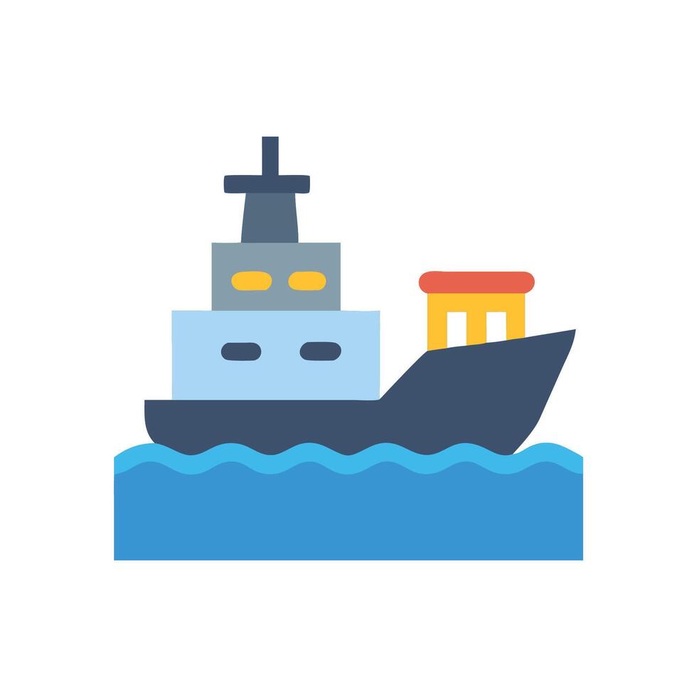 Modern Cargo Ship Flat Icon on Black Background vector