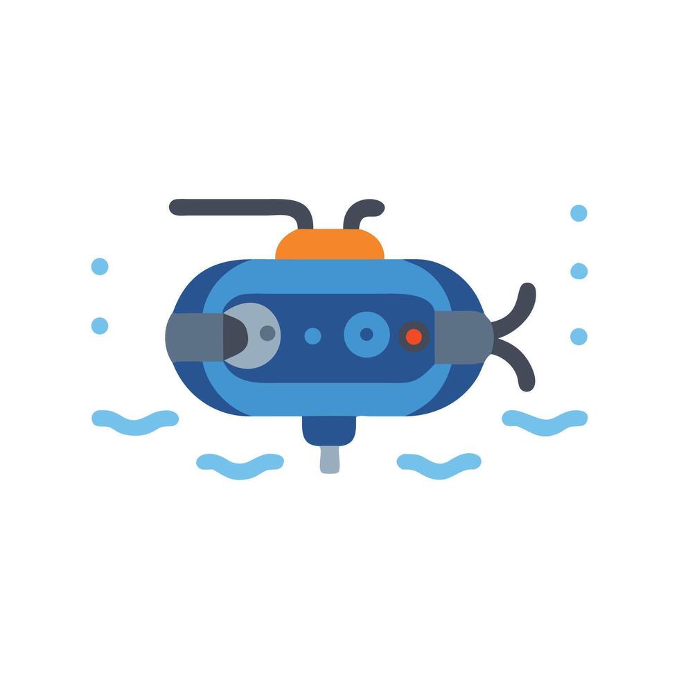 Blue submarine underwater cartoon with water wave design vector