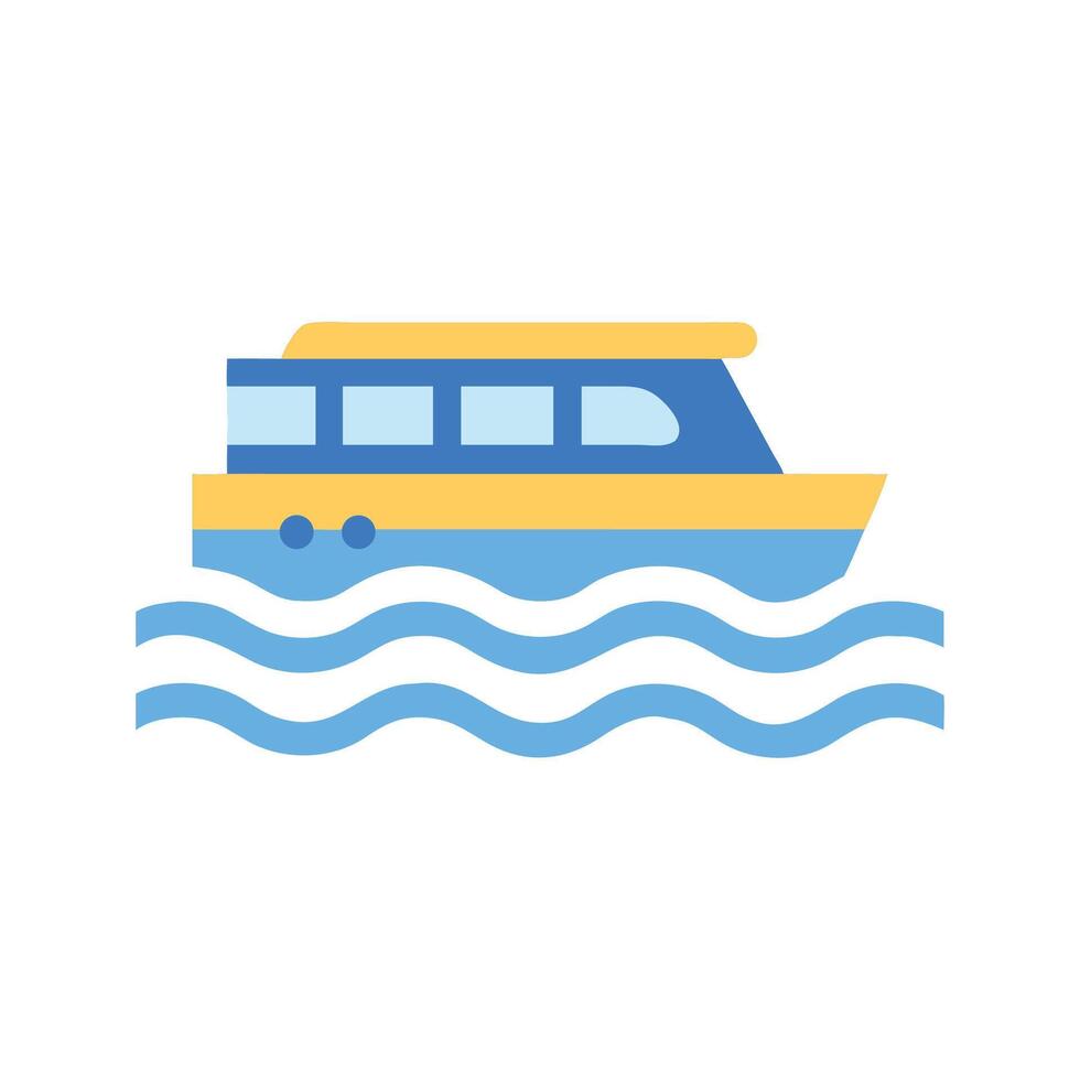 Simple cartoon boat sailing on wavy blue water vector