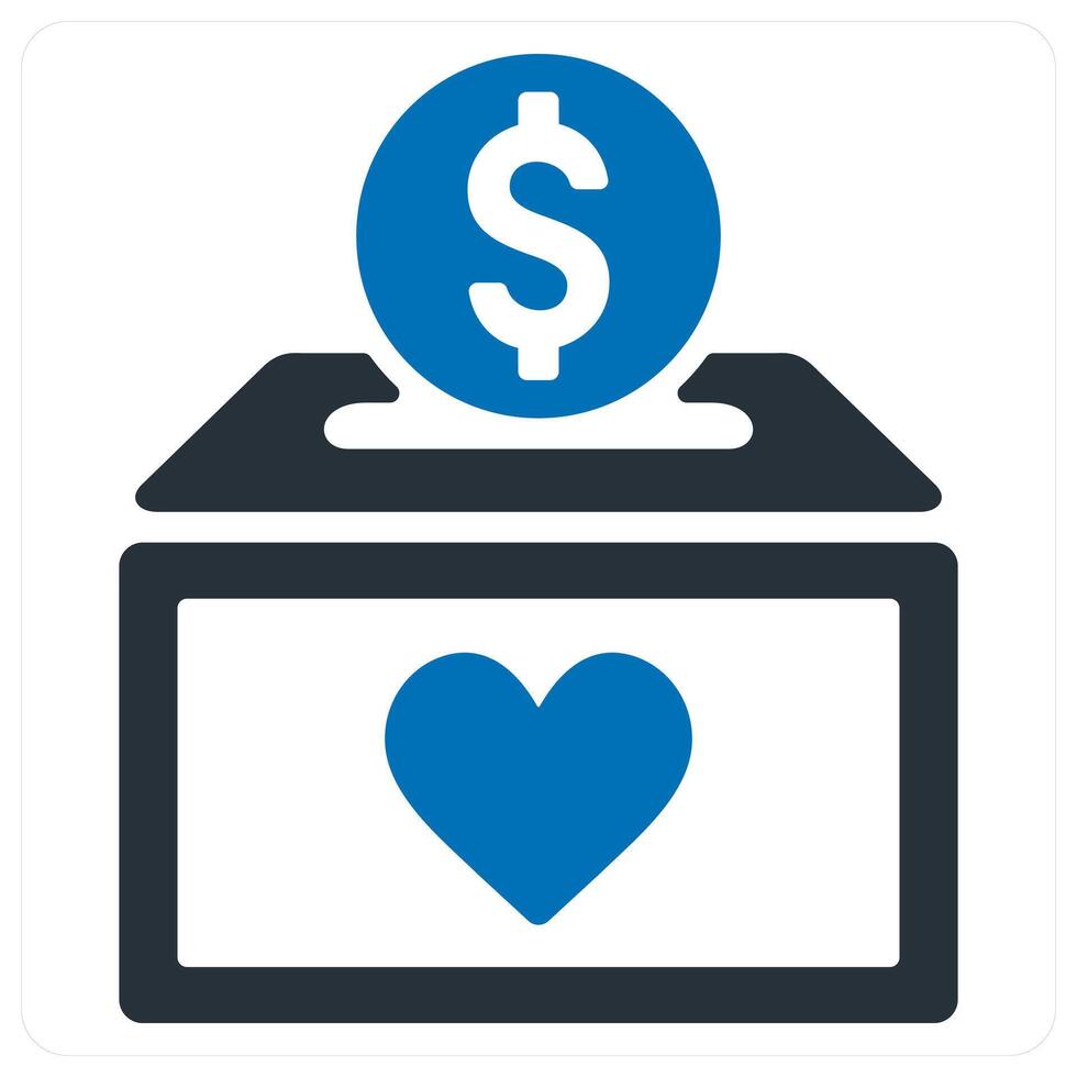 Charity Box and money icon concept in blue color vector