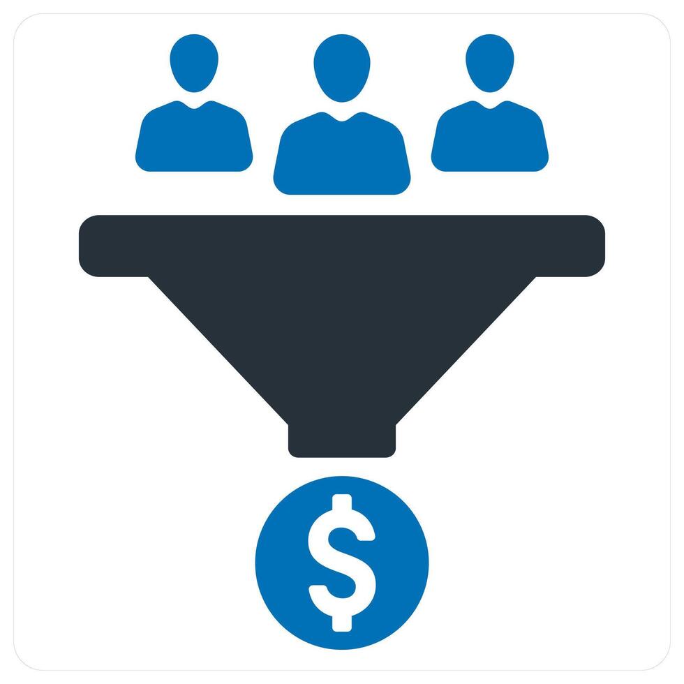 Funnel and Filter Money icon concept in blue color vector
