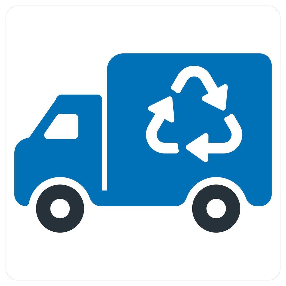 Garbage Van and recycling icon concept in blue color vector