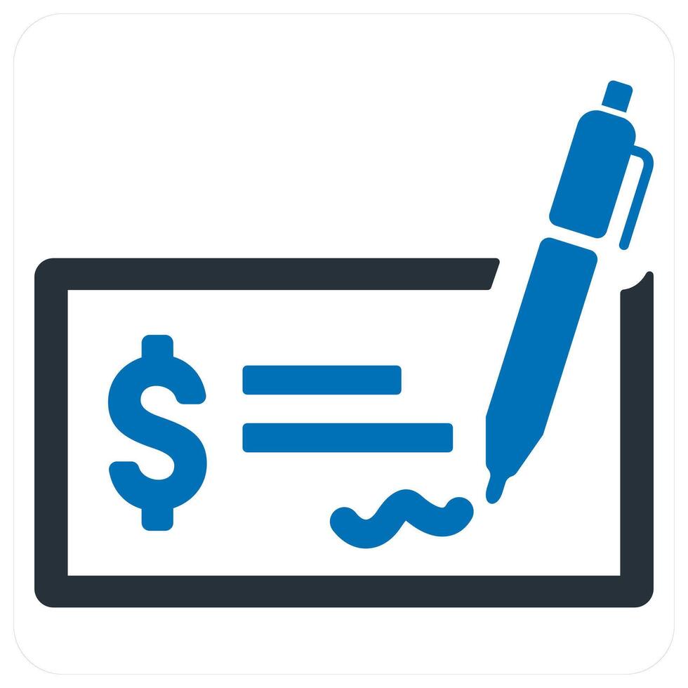 Signed Cheque and cheque icon concept in blue color vector