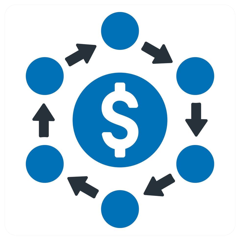 Money Flow and cash flow icon concept in blue color vector
