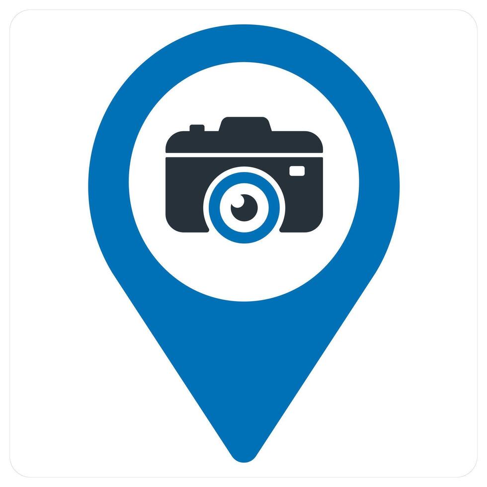 camera and location icon concept in blue color vector