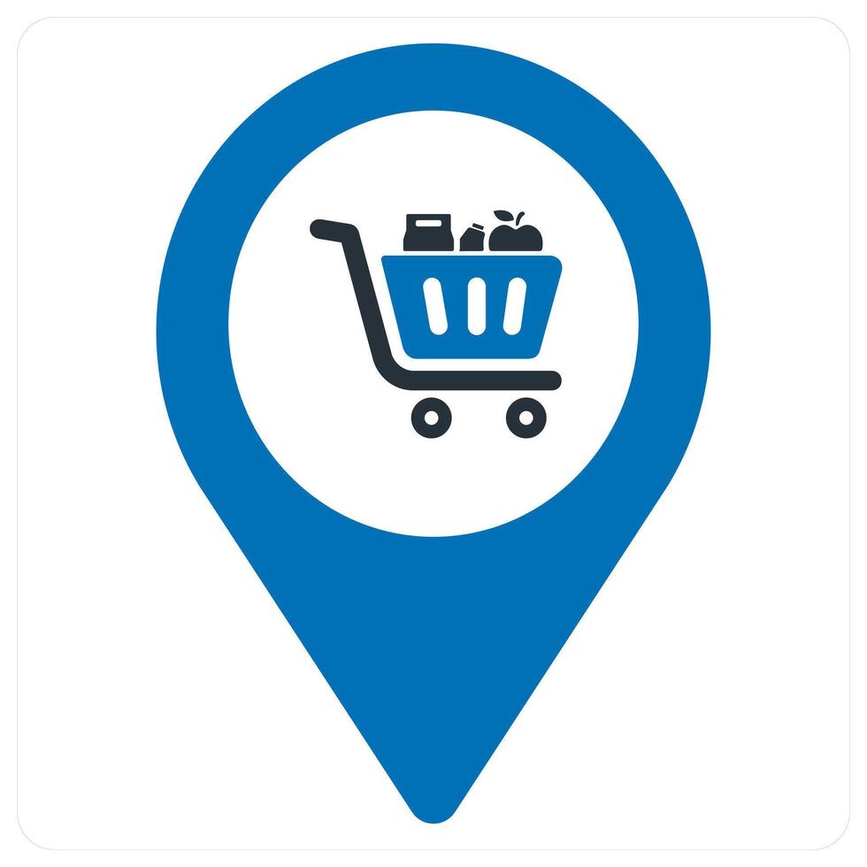 Shopping cart and location icon concept in blue color vector