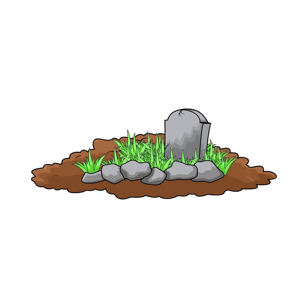 the grave was filled with grass and stone illustration vector