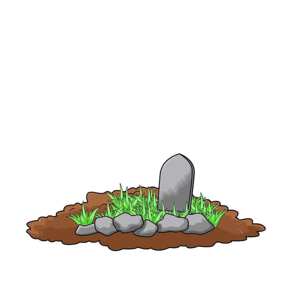 illustration of the grave was filled with grass vector