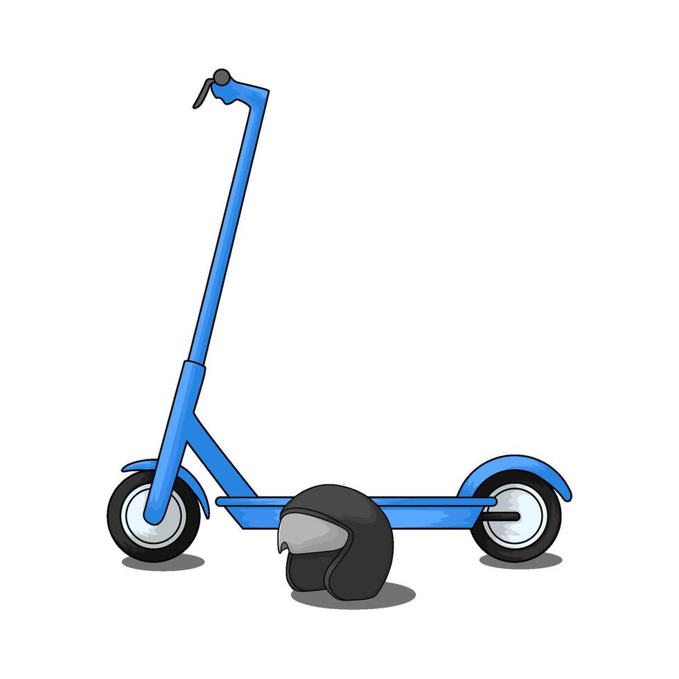 blue kick scooter with helmet vector