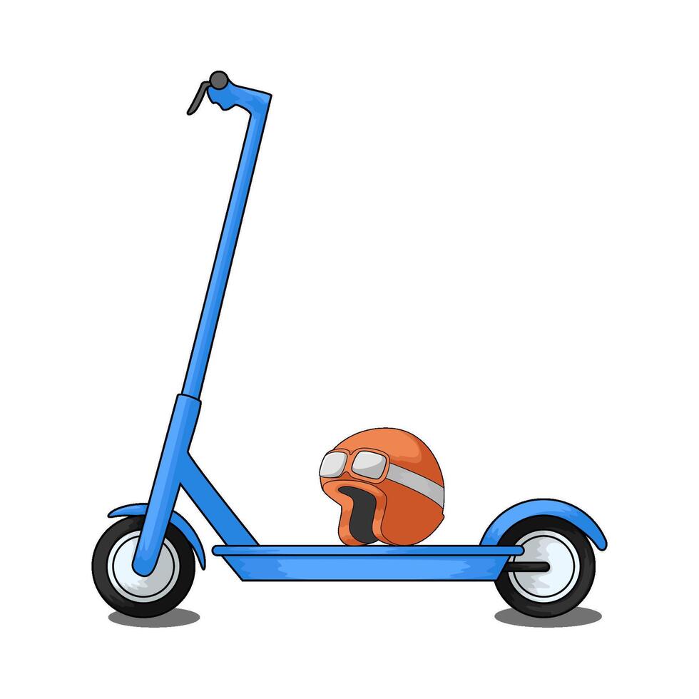 illustration of blue kick scooter with helmet vector