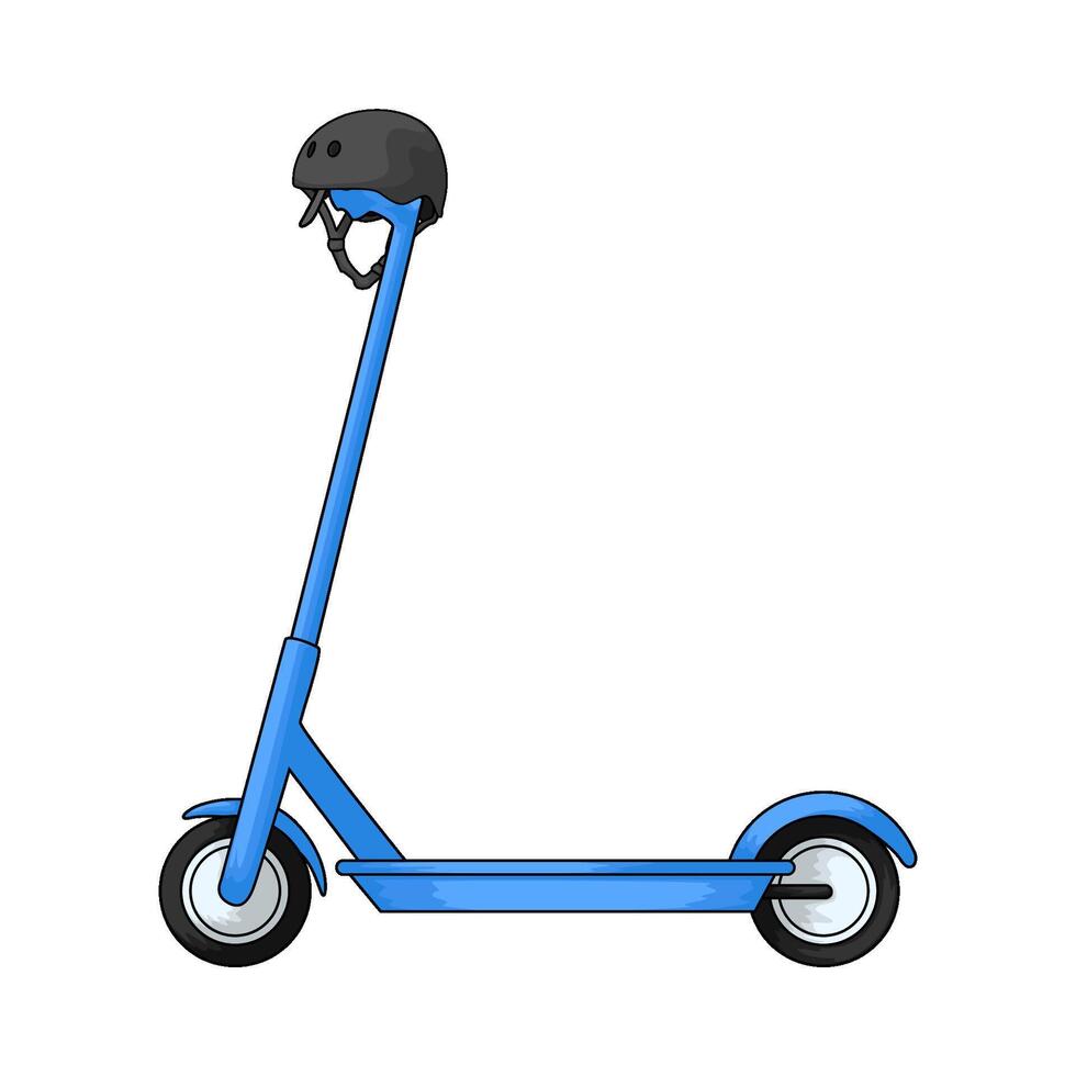 blue kick scooter with helmet illustration vector