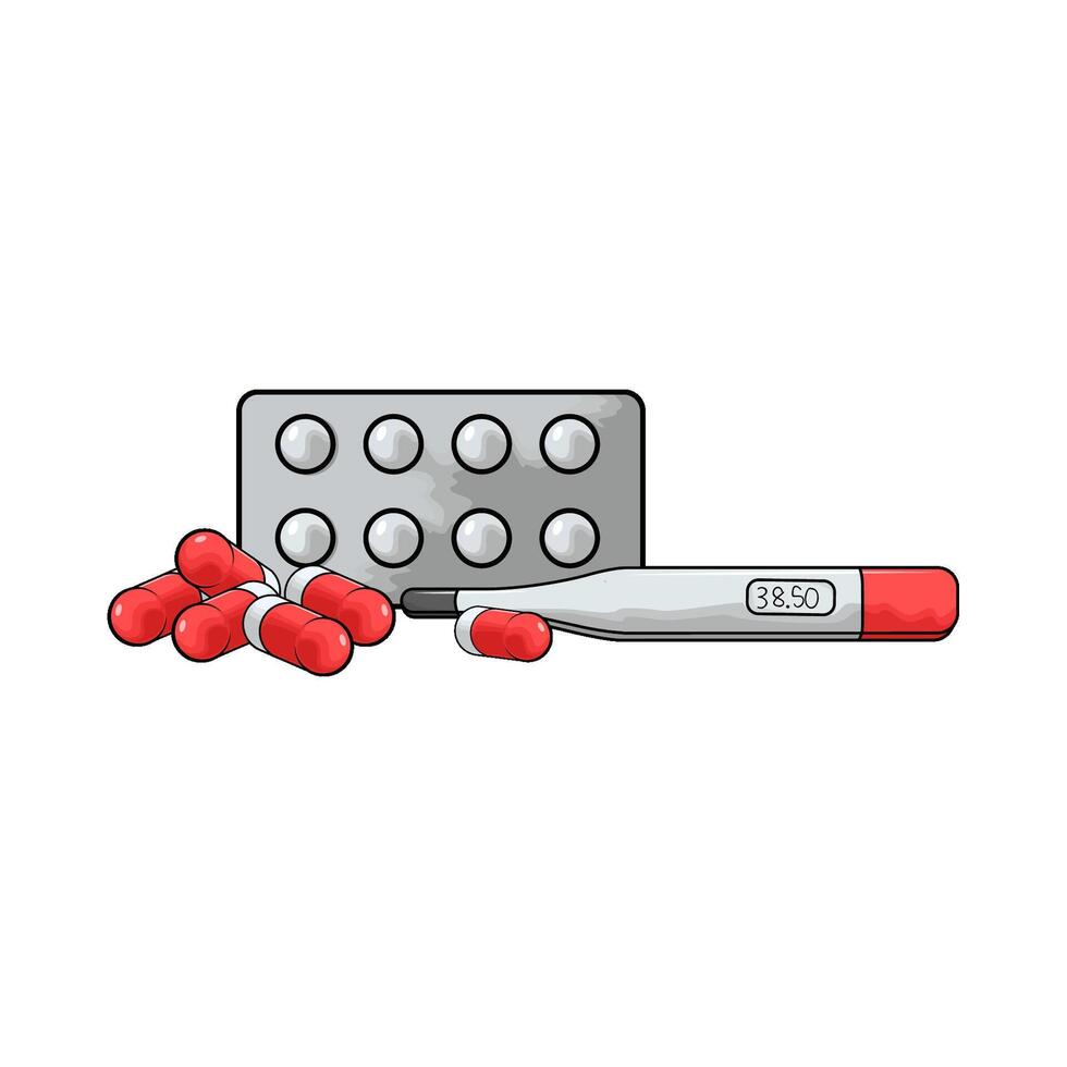 pill with digital thermometer vector